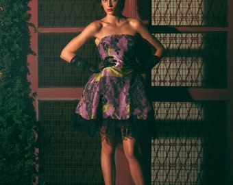 Strapless Floral Mini Marie Antoinette Dress
