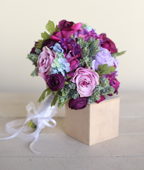 296 New bridal bouquet succulents 725 Silk Bridal Bouquet Purple Roses Succulents Rustic Chic Wedding NEW    296 New bridal bouquet succulents 725 Silk Bridal Bouquet Purple Roses Succulents Rustic Chic Wedding NEW