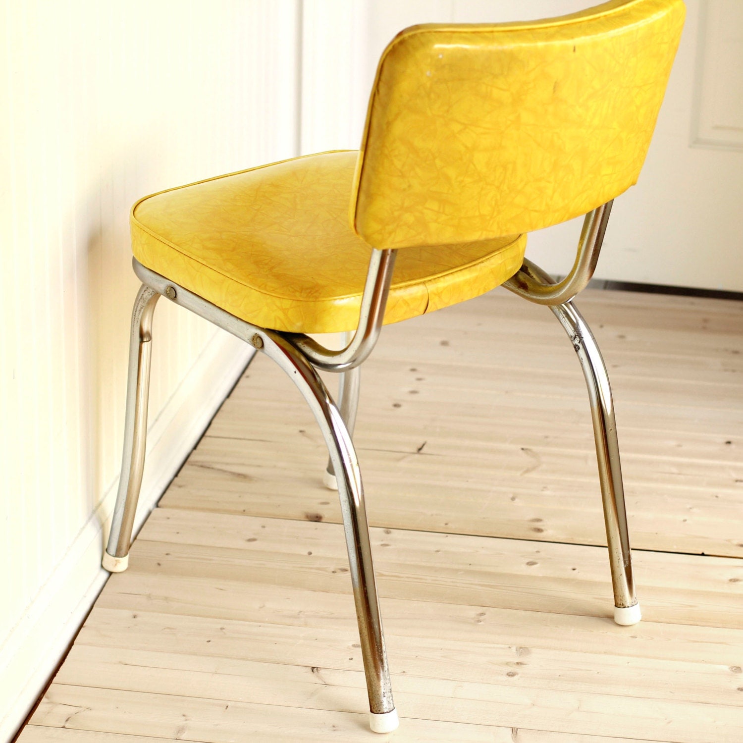 Yellow And Chrome Kitchen Dinette Chair Mid Century Vintage