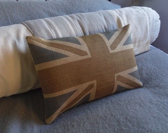 hand printed rustic browns union jack cushion cover