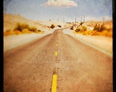 Retro Inspired Wall Art - Route 66 Home Decor - Art Print - golden, sky blue, cloud, etsy wall decor, arizona desert - What Lies Ahead
