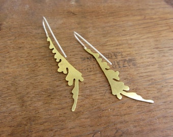 Leaf long dangle earrings, gold feather earrings, sterling silver earwires, Christmas gifts , gift ideas for women