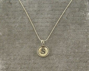 Initial Letter S Typewriter Key Pendant Necklace Charm - Sterling Silver - Other Letters Available