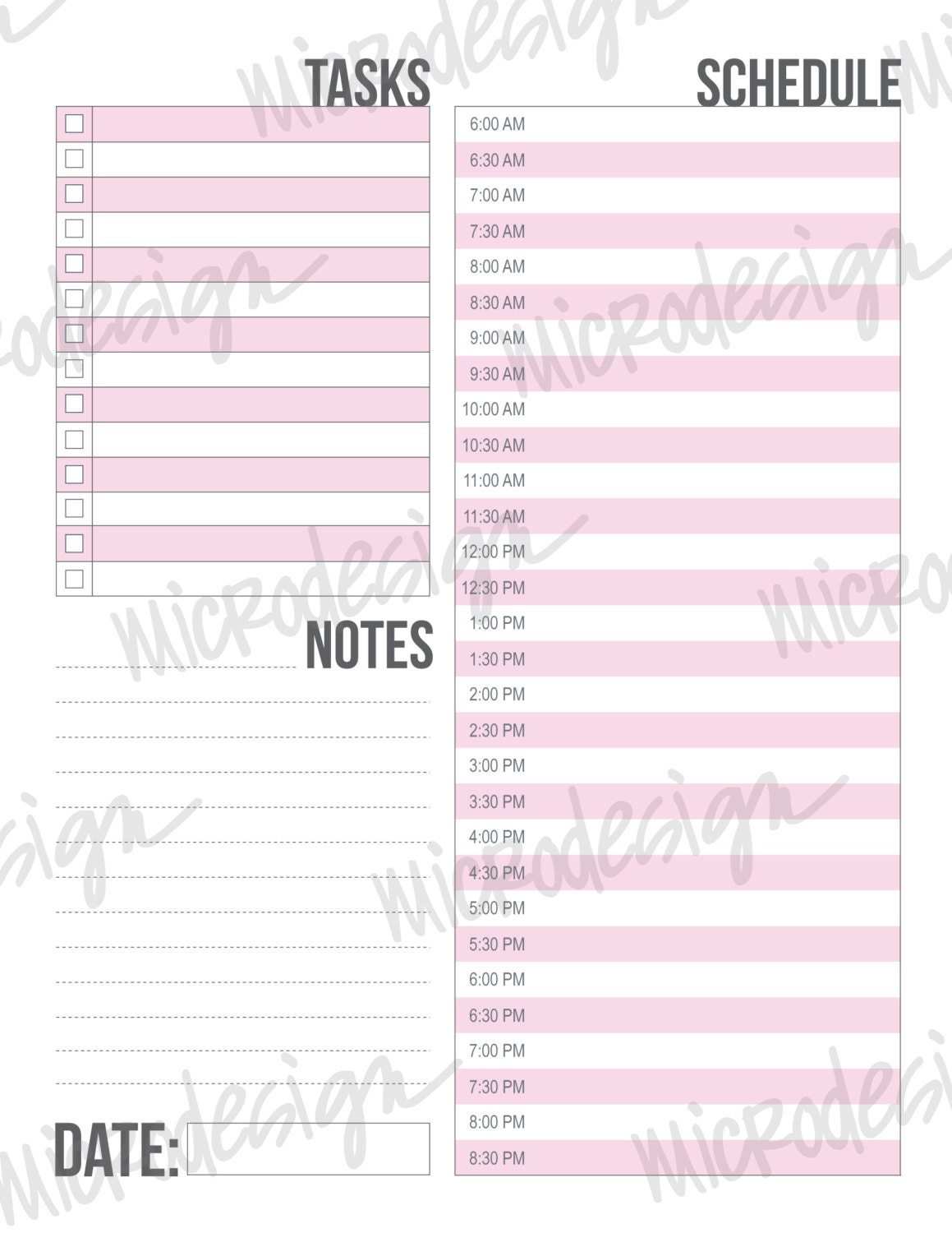 simple pink planner: daily schedule printable sheet