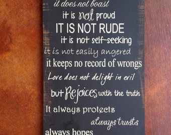 Love Is Patient Love Is Kind Sign ~ READY TO SHIP 1 Corinthians 13:4-8 Custom Wood Sign ~ Love Never Fails Bible Verse Sign ~ Scripture Art