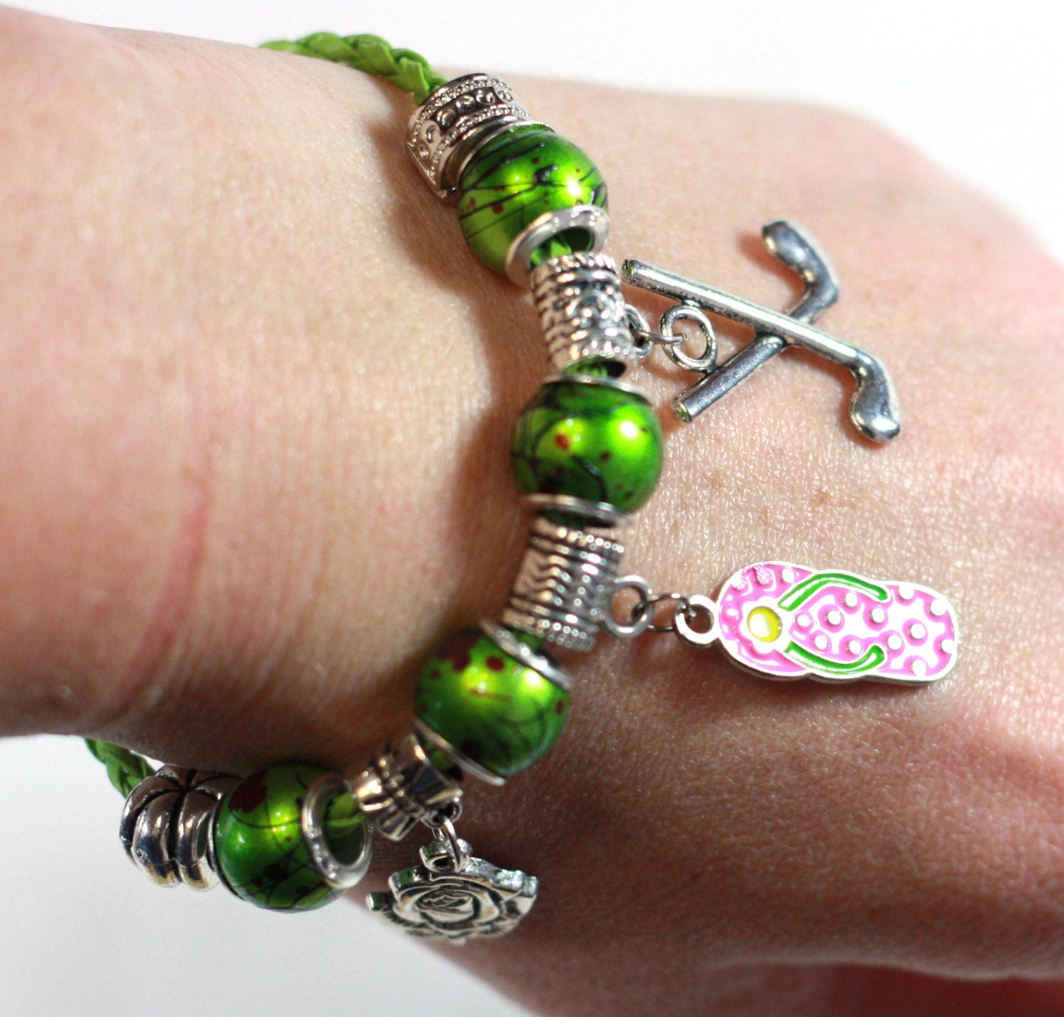 Green Summer Golf Charm Bracelet / Rose / Flip Flop European
