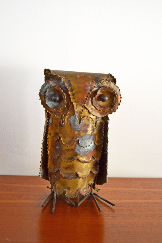 Vintage Modern Brass Metal Owl Sculpture