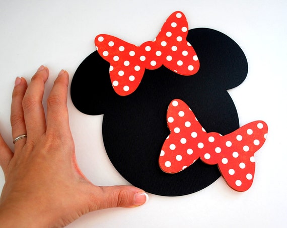 16 Minnie Mouse die cuts with Red POLKA DOT bows (5 inches tall x 5.5 inches wide ) in Black MariaPalito A847 Il_570xn