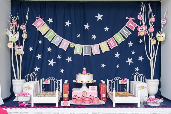 Night Owl Slumber Party PRINTABLE Happy Birthday Banner (INSTANT DOWNLOAD) by Love The Day Il_570xn