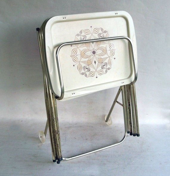 Set of Mid Century Metal TV Trays & Storage Cart Mod