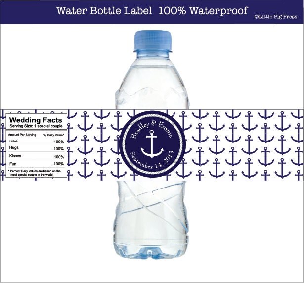 Nautical Water Bottle Labels with Anchor for Nautical