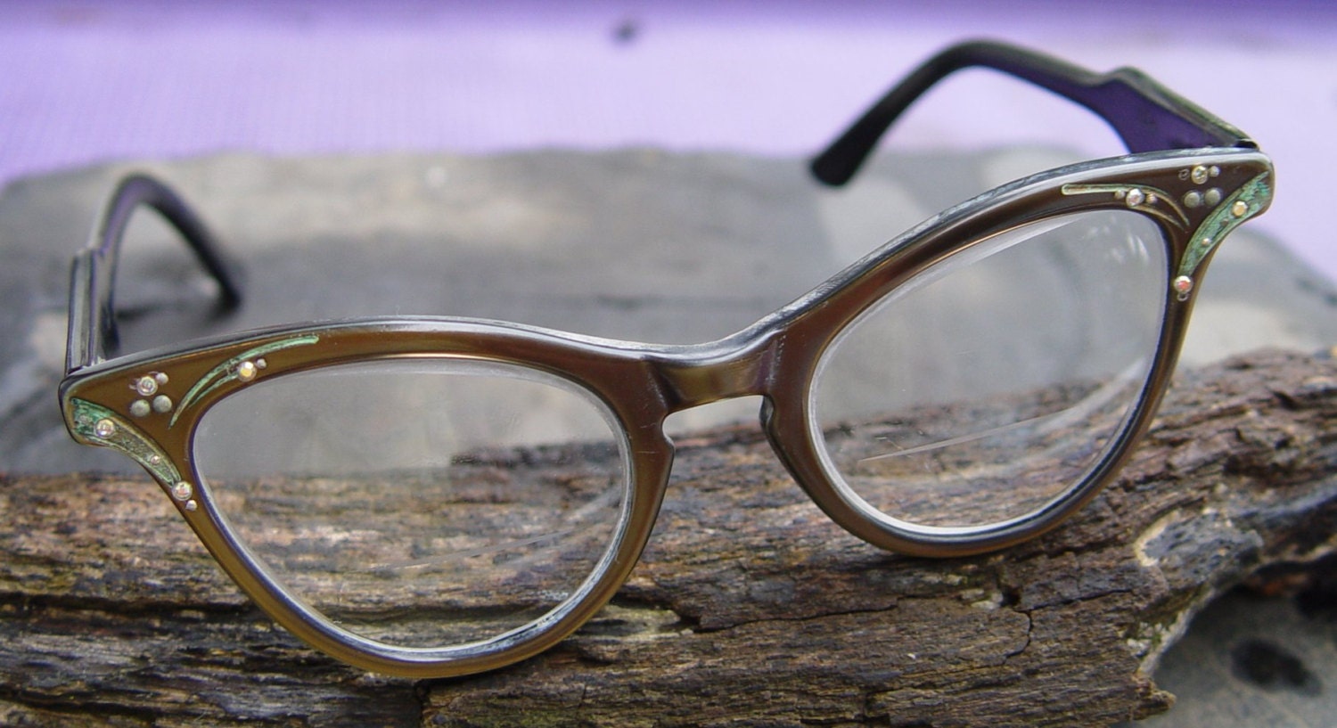 Vintage Rhinestone Encrusted 1950s Cat Eye Glasses Bronze Jewels Bi