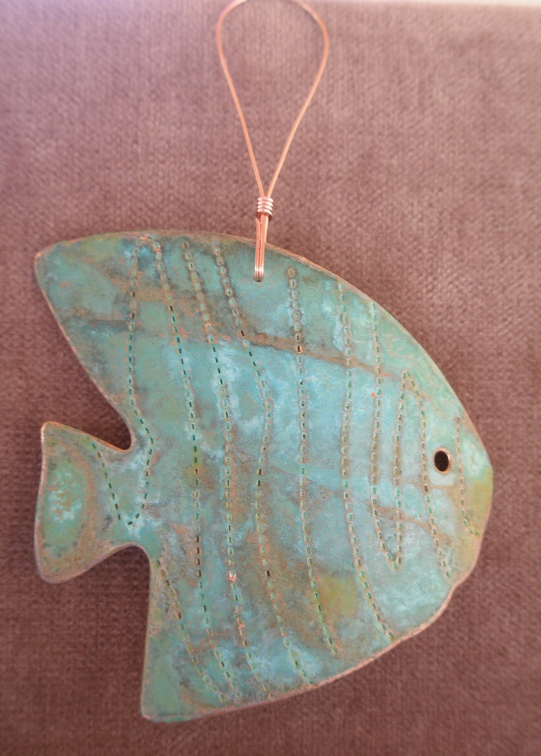 TROPICAL FISH Right Copper Verdigris Ornament - Handcrafted in The Copper State (Arizona USA)