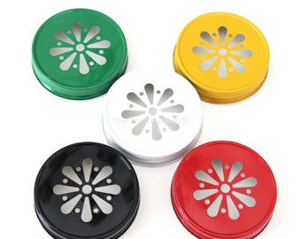 15 Daisy Lids, Colored Daisy Cut Lids, Rustic Mason Jar Lids, Plastic Mason Jar Lids, Mason Jars Wedding, Baby Shower, Kids Birthday Party