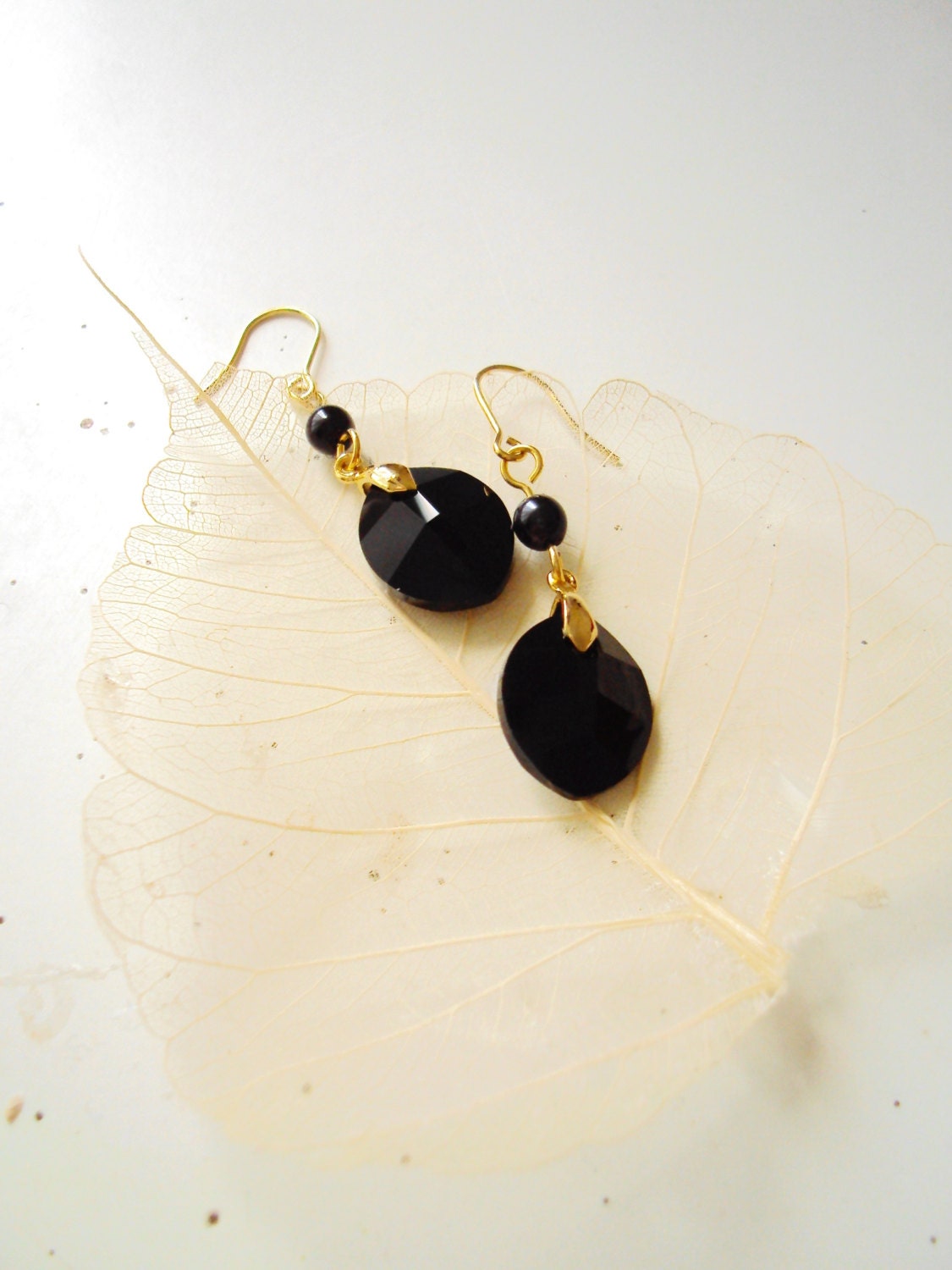 Black Leaf Earrings Swarovski Leaf Drop Earrings Beaded