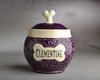 Dog Treat Jar Made To Order Curls Purple Pet Treat Jar by Symmetrical Pottery
