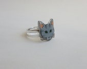 Cat Ring Blue Silver Grey Tabby Pet Cat Ring Jewellery Cat Ring Blue Silver Grey Tabby Pet Cat Ring Jewellery