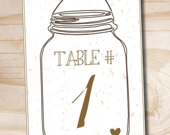Mason Jar Table Numbers - 5x7 Numbers 1-20 - Instant Download
