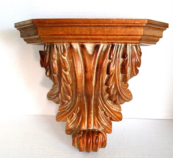 Vintage Sconce Shelf Handcarved Wood Acanthus Leaf