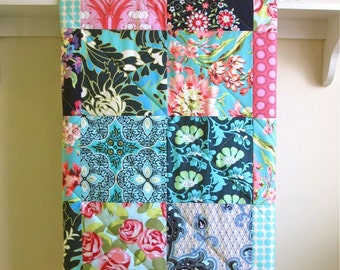 Baby Girl Quilt, Floral Boho Baby Bedding, Minky Quilt, Navy Baby Quilt, Pink Navy Crib Bedding, Aqua, Bohemian Baby Blanket, Bliss Bouquet
