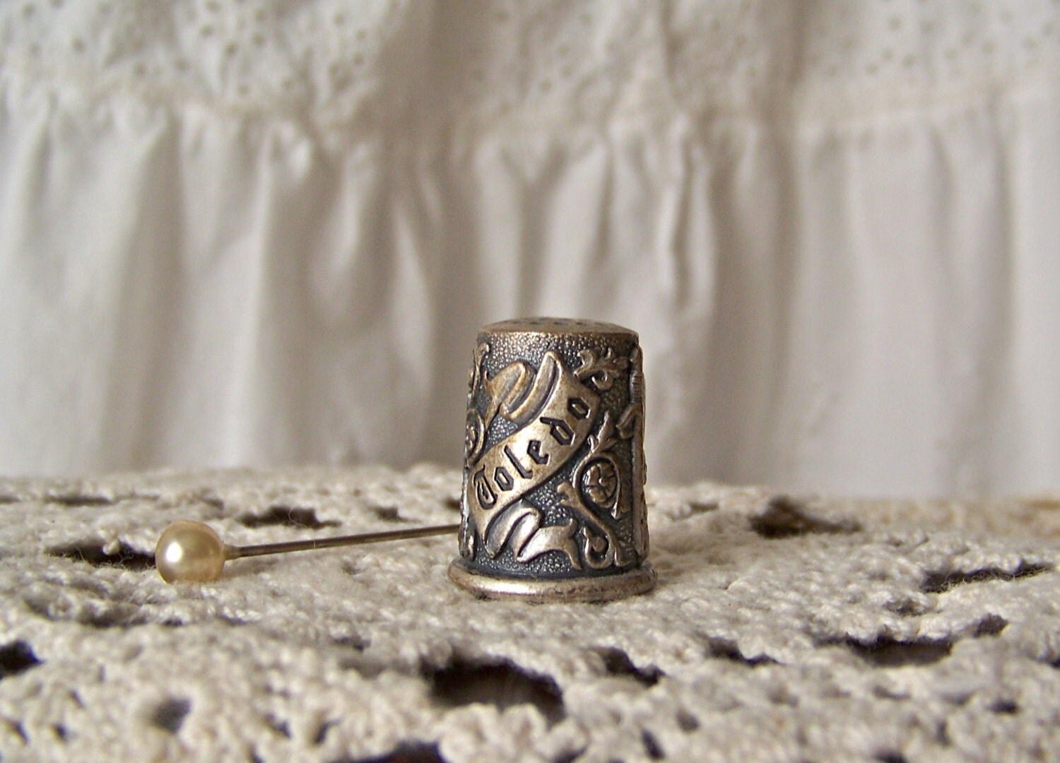 Vintage Pewter Thimble Toledo Spain Thimble Collector Sewing