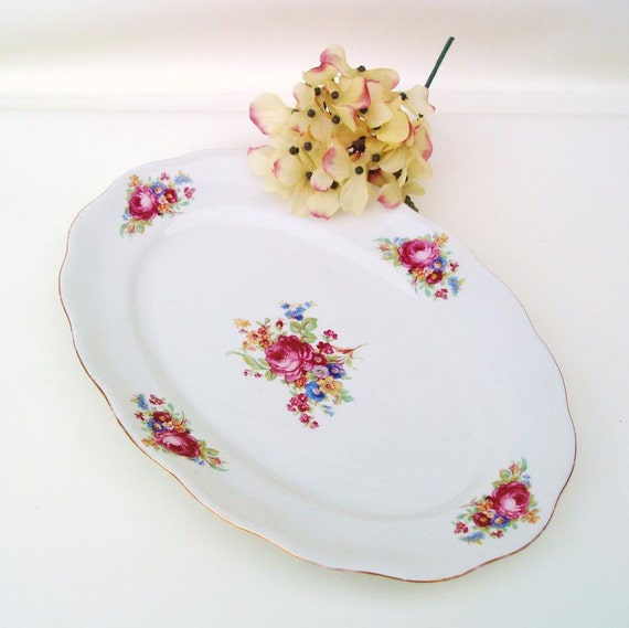 Vintage Pottery Serving Platter Scalloped Plate by WhimzyThyme