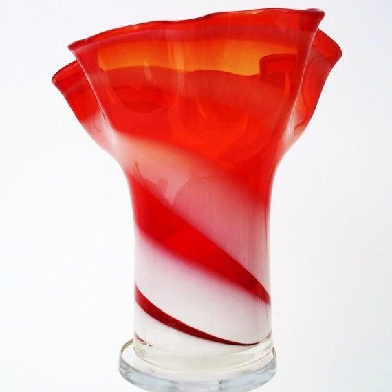 Vintage Striped Vase Art Glass Peppermint Candy Red by WhimzyThyme