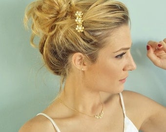 Gold Hair Comb - Bridal Hair Accessories - Bridal Hair Comb - Wedding Hair Accessories - Flower Hair Comb - Rhinestone Hair Comb