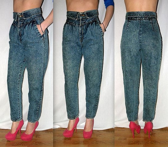 Rebel .. vintage 80s 90s fold over jeans / 1980s acid wash