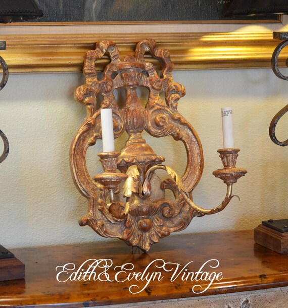 Vintage Italian Florentine Wall Sconce Double by edithandevelyn