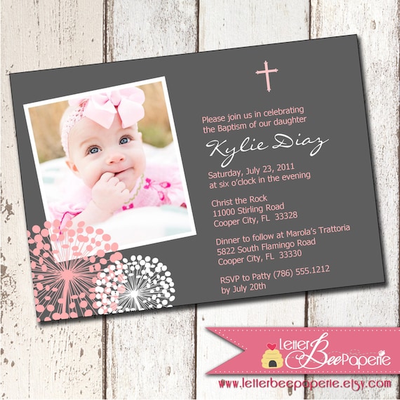 Cotton Blossom Custom Photo Boy/Girl/Twin Baptism Invitation - Christening - First Communion - Choose Your Colors - Printable Digital File Il_570xn