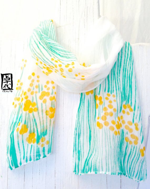 Hand Painted Silk Scarf Petite Golden Yellow by SilkScarvesTakuyo
