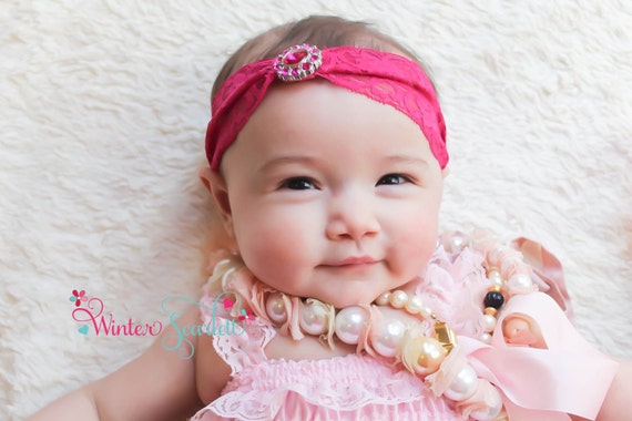 18 New baby headbands kl 734 baby headband, Pink Jewel headband, newborn headband ,Flower Headband   
