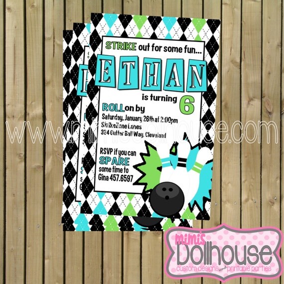 Bowling Invitation- Printable Bowling Birthday Invitation- Bowl Invitation PDF/JPEG Il_570xn