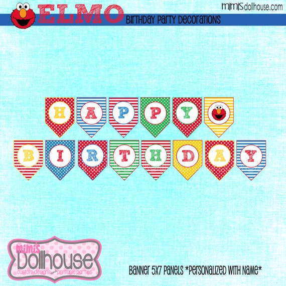 PERSONALIZED Elmo Happy Birthday Banner-Sesame Street Happy Birthday Banner-PDF Il_570xn