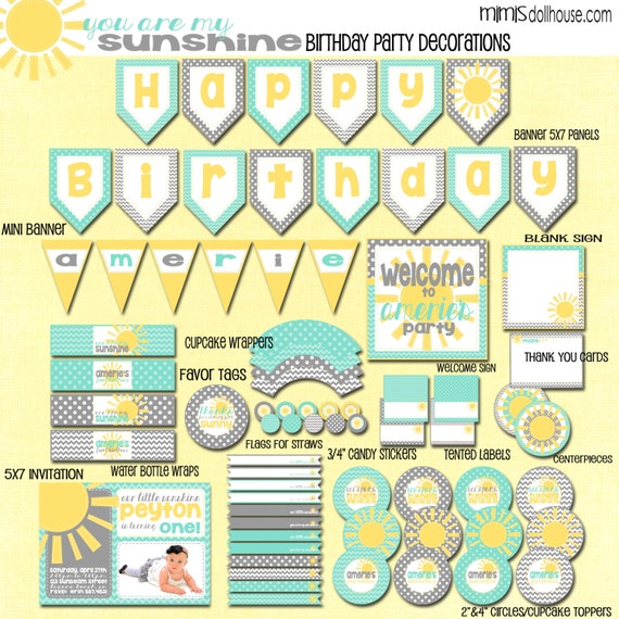 Sunshine Party Decorations- Printable You are my Sunshine Birthday Party Decorations PDF Il_570xn