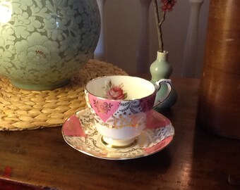 Vintage Paragon Teacup and Saucer With Pink Roses Pink and gold Accents
