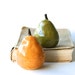 Pear Salt & Pepper Shakers - Handmade Sculptures - Kitchen Table Home Decor - Olive Green Moss Butternut Yellow - MADE TO ORDER