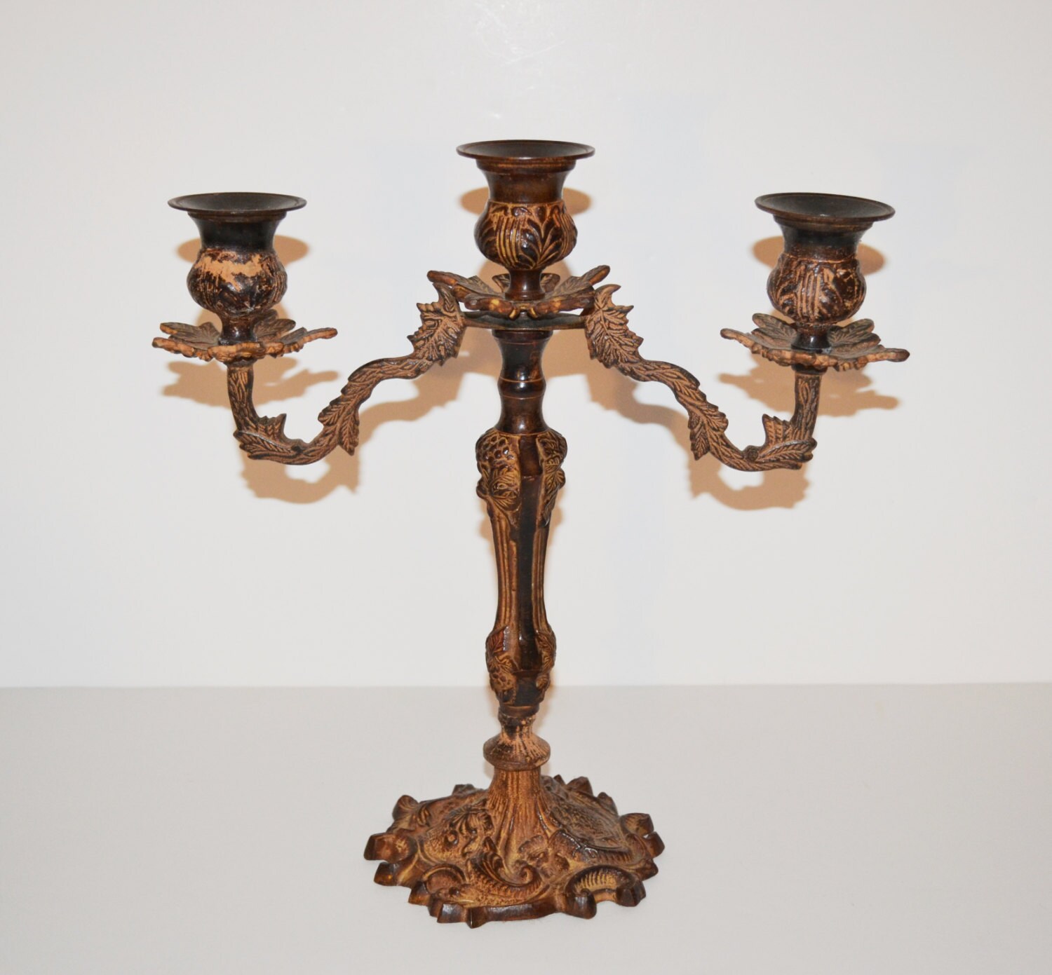 Vintage Black Candelabra Metal Candelabra Three Arm Candelabra