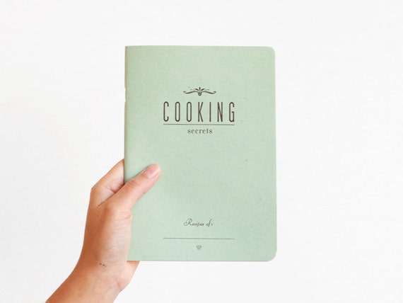 COOKING secrets - letterpress printed notebook - Pastel green color- vintage design - COOK5007R
