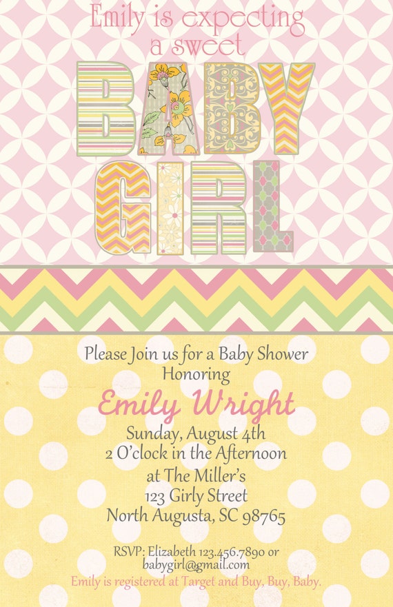 Yellow and Pink Baby Girl Shower Invitation set of 20