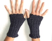 Lurex fingerless gloves victorian style, woman arm warmer, black