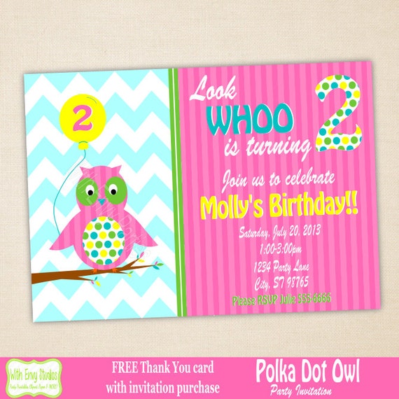 Owl Birthday Party Invitation, Owl Digital Party Invitation, Printable Girl Owl Birthday Invitation, Owl Party Printables, Polka Dot Owls Il_570xn