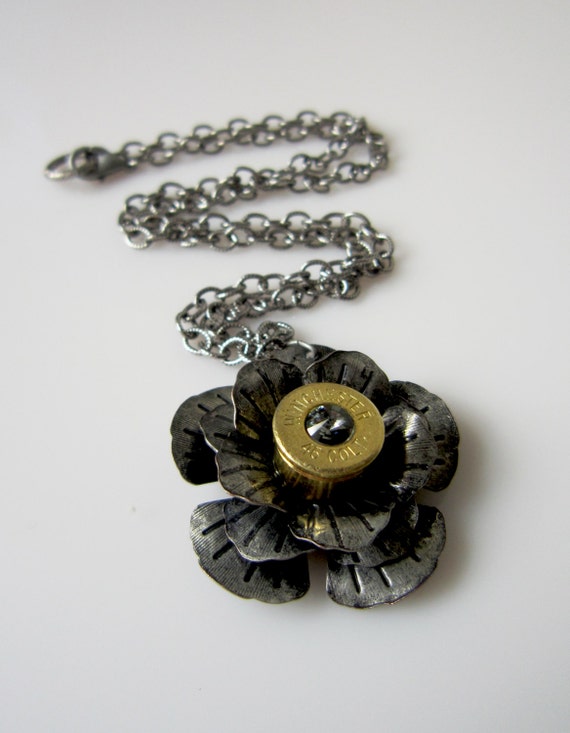 Silver Bullet Rose Necklace by MySmallEscape on Etsy