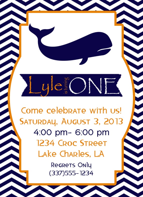 Whale Birthday Party or Baby Shower Printable Invitation Il_570xn