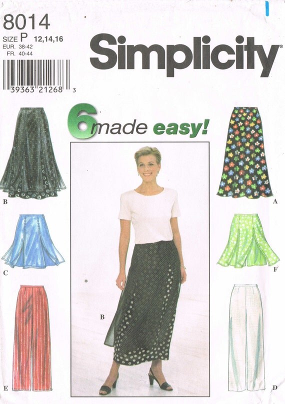 Simplicity 8014 1990s Sewing Pattern Misses' Skirt and