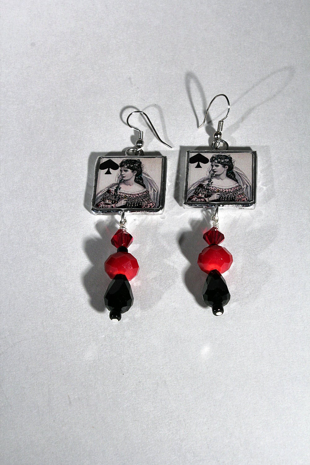 Queen of Spades Earrings Soldered Art Jewelry