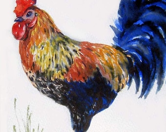 King of the Barnyard - art print - rooster watercolor painting - kitchen decor