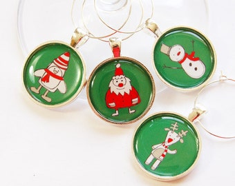 Wine Glass Charms, Christmas Wine Charm, Wine Charms, table setting, entertaining, Christmas party, Green, Red, stocking stuffer (3037)