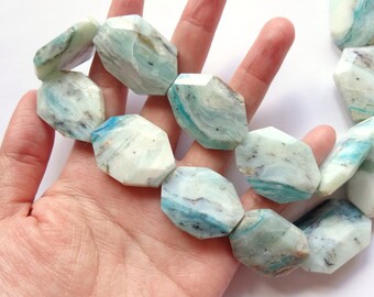Natural Genuine Peruvian Blue Gem Silica Faceted Slab Nuggets 16" strand J2730